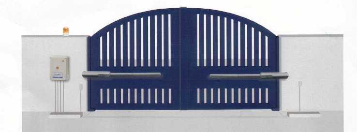 A residential swing gate with automatic gate operator arms